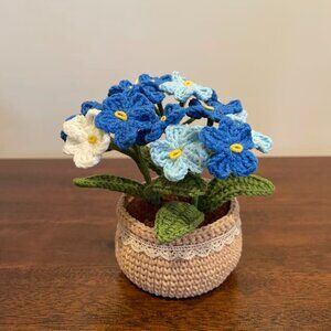Crocheted Forget-Me-Not Flower Pot Home Or Office Decor